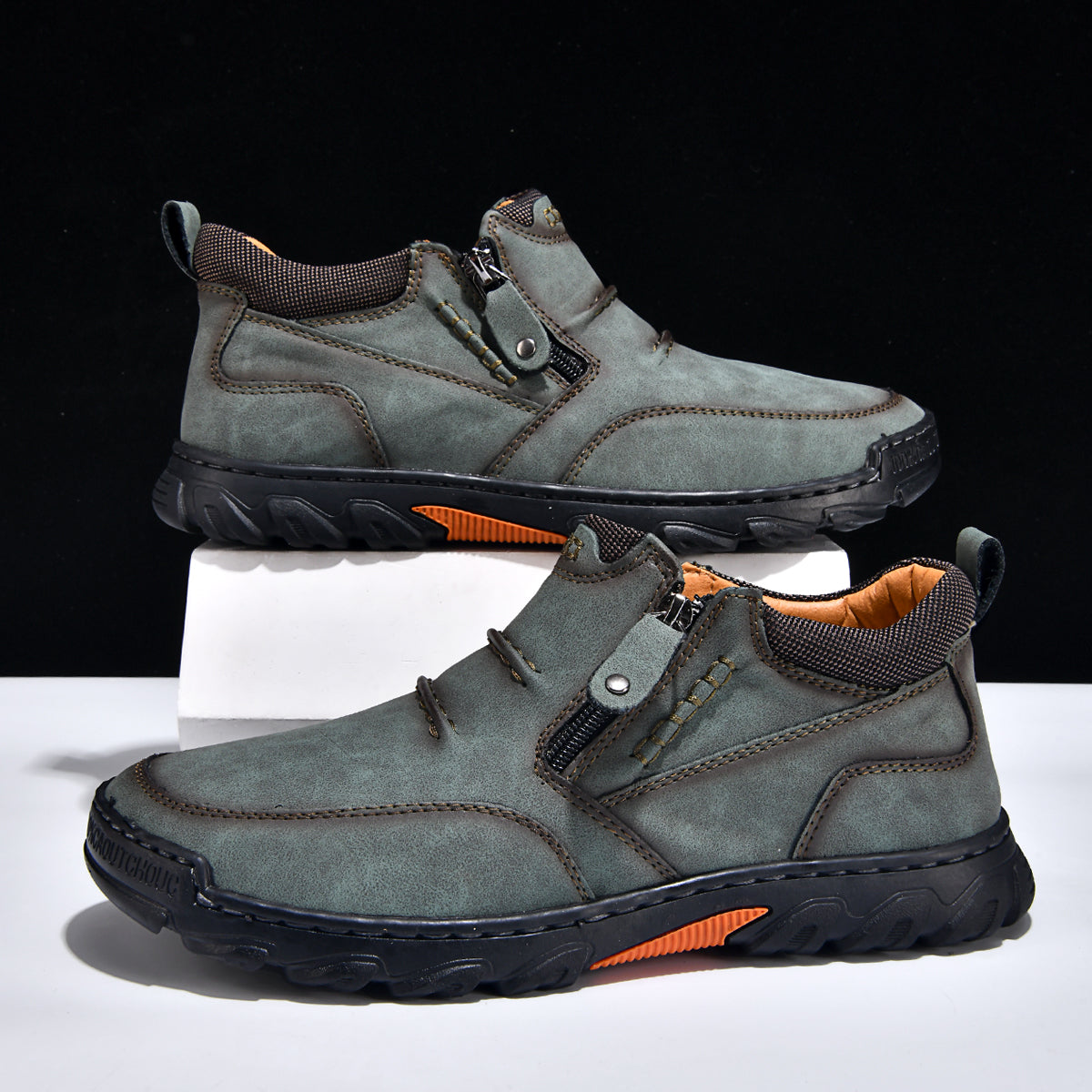 Men's Genuine Leather Casual Boots - Side Zipper, Breathable, Wide Toe Box with Arch Support