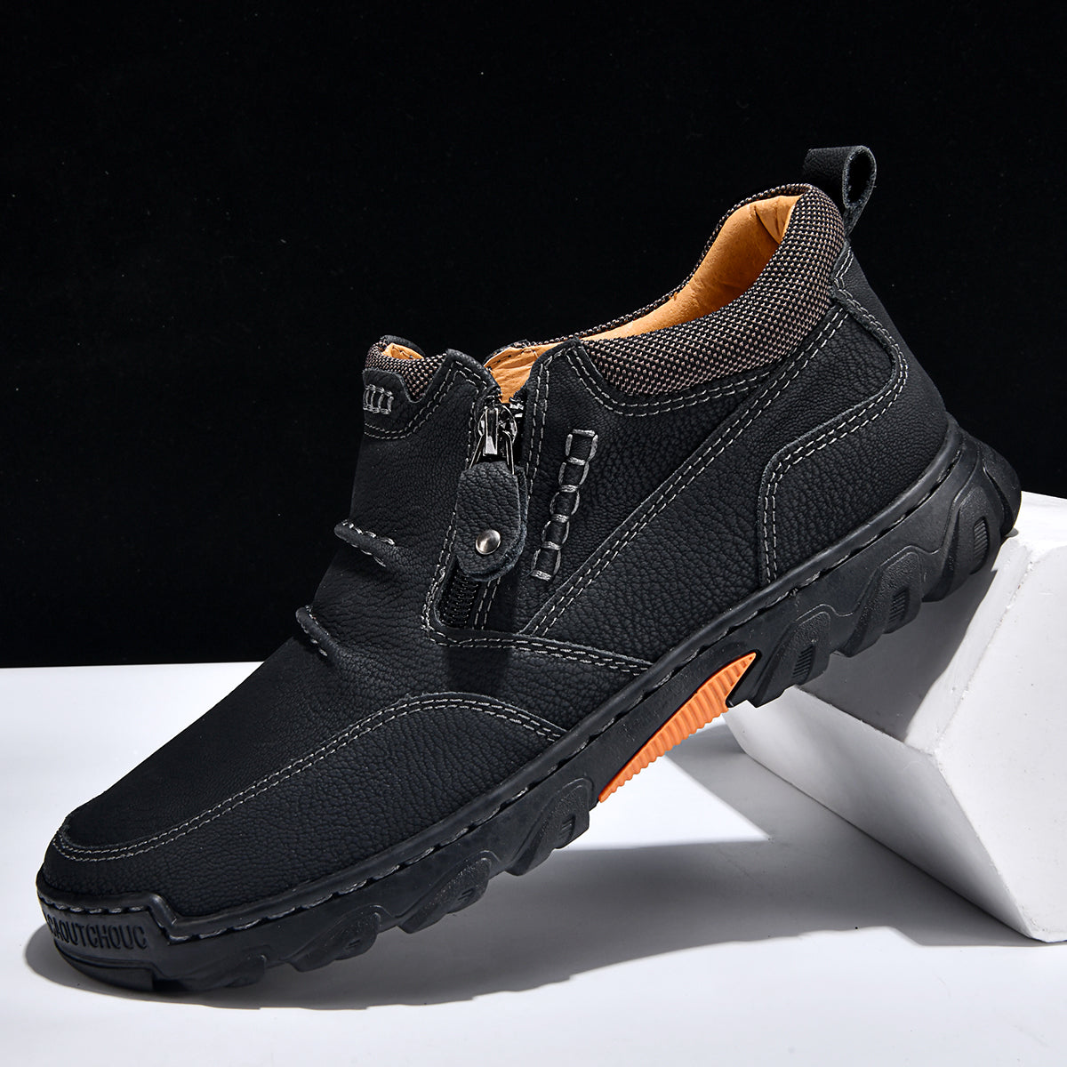 Men's Genuine Leather Casual Boots - Side Zipper, Breathable, Wide Toe Box with Arch Support