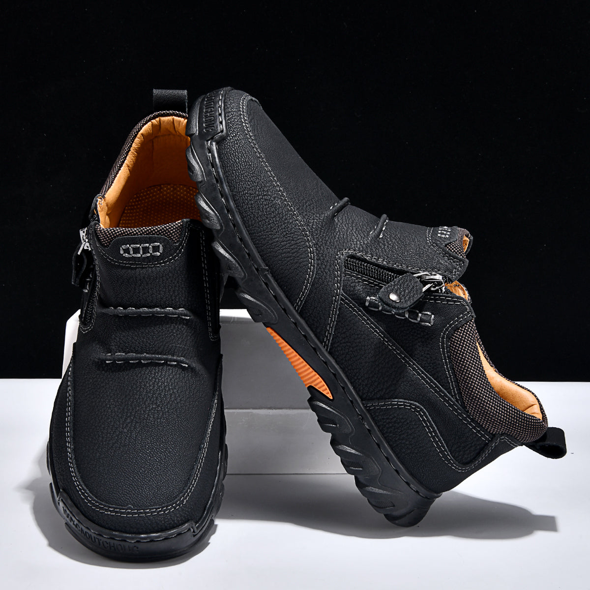 Men's Genuine Leather Casual Boots - Side Zipper, Breathable, Wide Toe Box with Arch Support