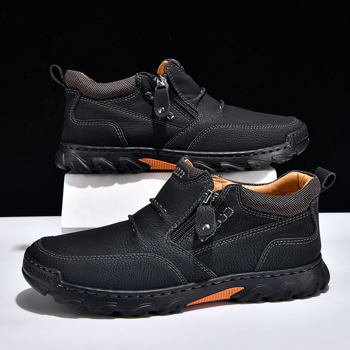 Men's Genuine Leather Casual Boots - Side Zipper, Breathable, Wide Toe Box with Arch Support
