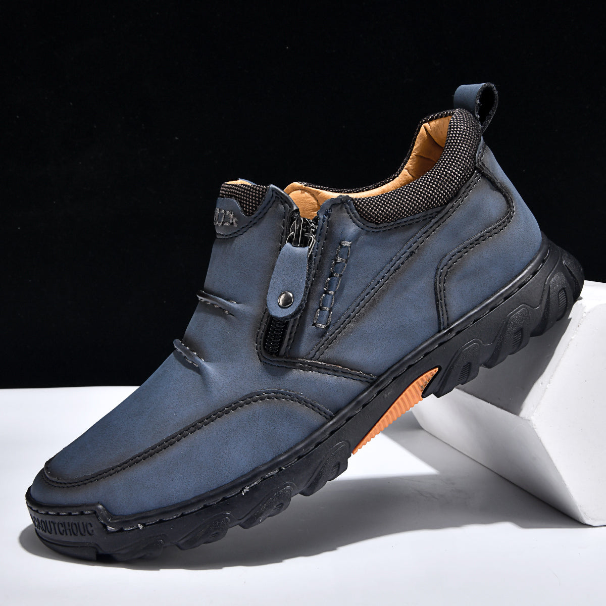 Men's Genuine Leather Casual Boots - Side Zipper, Breathable, Wide Toe Box with Arch Support