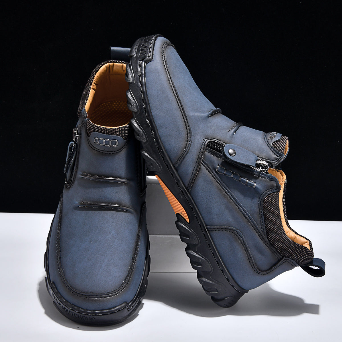 Men's Genuine Leather Casual Boots - Side Zipper, Breathable, Wide Toe Box with Arch Support