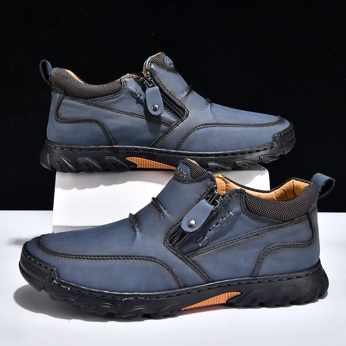 Men's Genuine Leather Casual Boots - Side Zipper, Breathable, Wide Toe Box with Arch Support