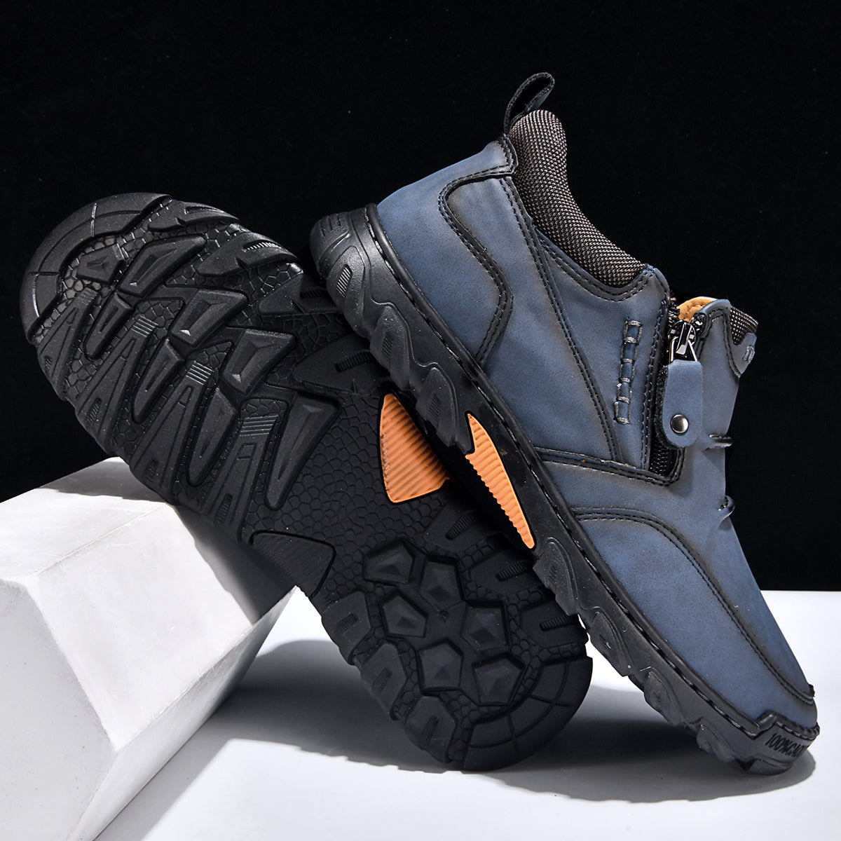 Men's Genuine Leather Casual Boots - Side Zipper, Breathable, Wide Toe Box with Arch Support