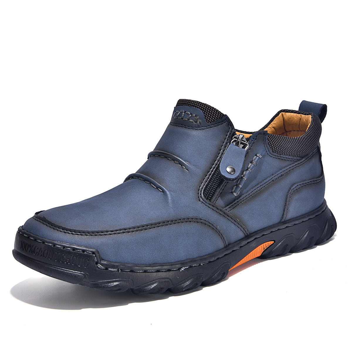 Men's Genuine Leather Casual Boots - Side Zipper, Breathable, Wide Toe Box with Arch Support