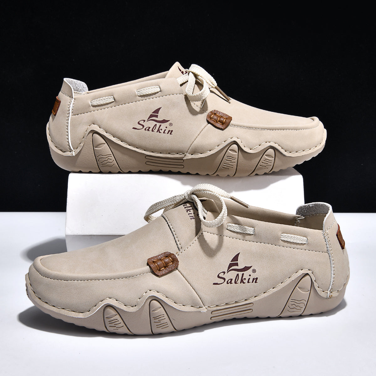 Men's Outdoor Casual Leather Shoes – Wide Toe Box & Cushioned Shock-Absorbing Sole – Designed for All-Day Comfort