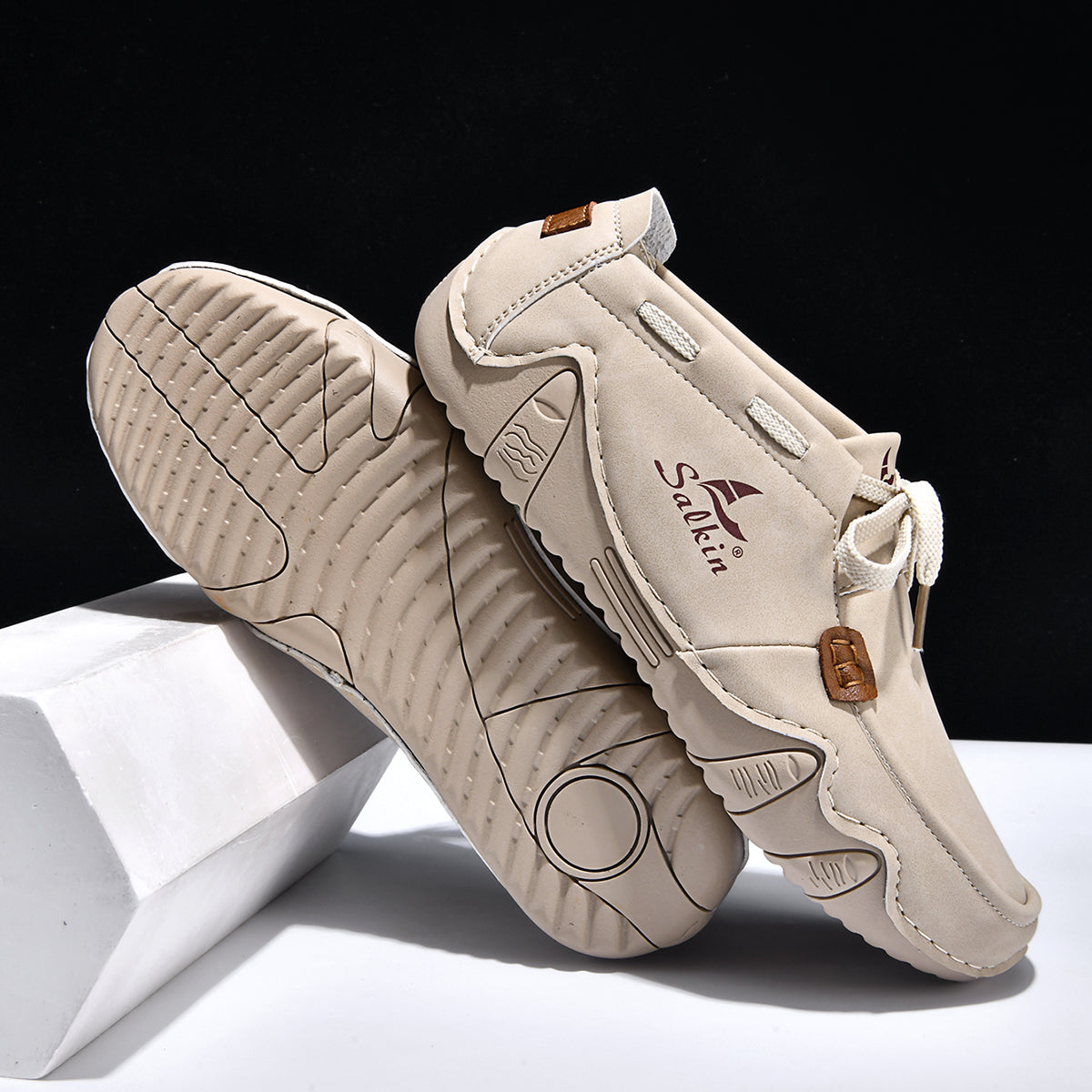 Men's Outdoor Casual Leather Shoes – Wide Toe Box & Cushioned Shock-Absorbing Sole – Designed for All-Day Comfort