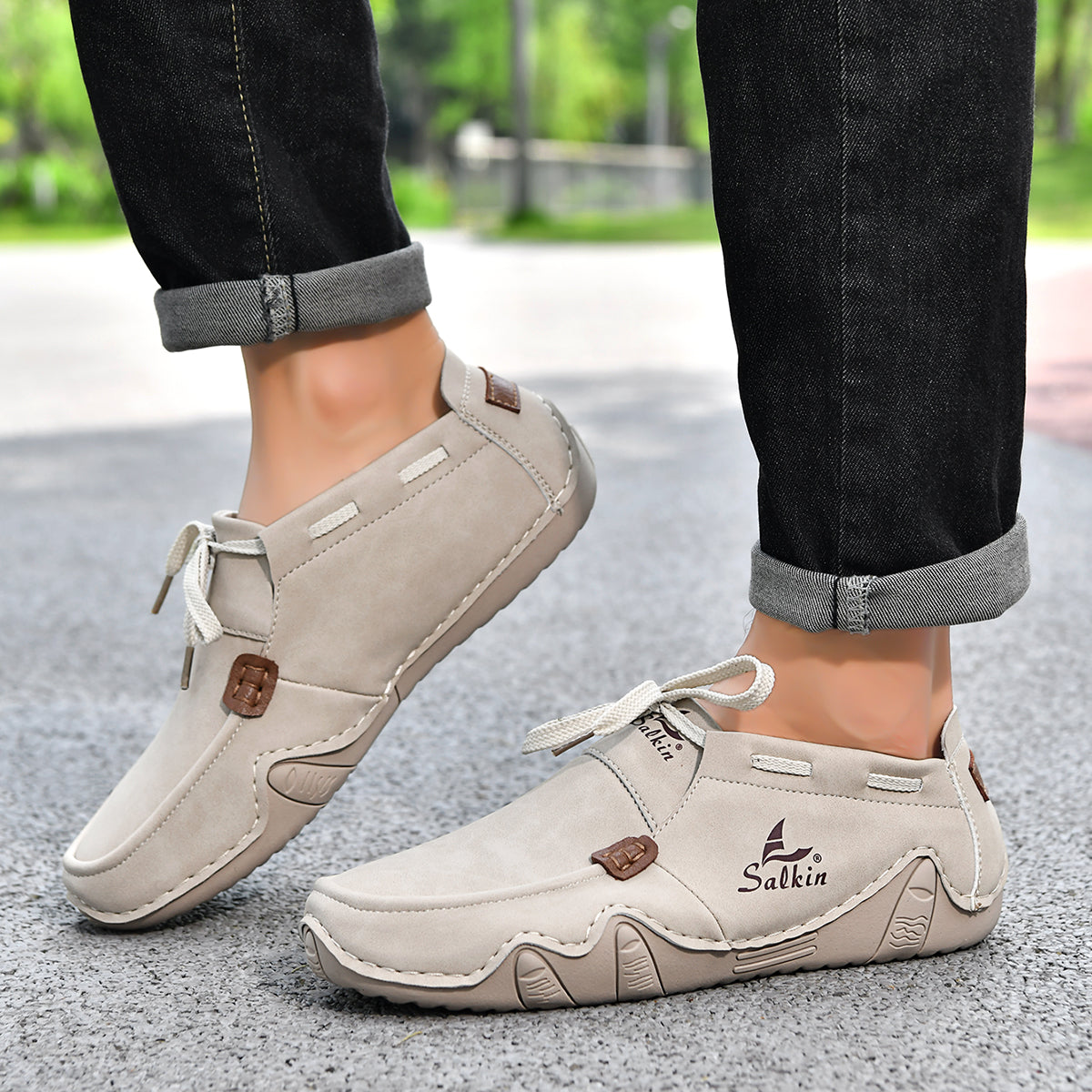 Men's Outdoor Casual Leather Shoes – Wide Toe Box & Cushioned Shock-Absorbing Sole – Designed for All-Day Comfort