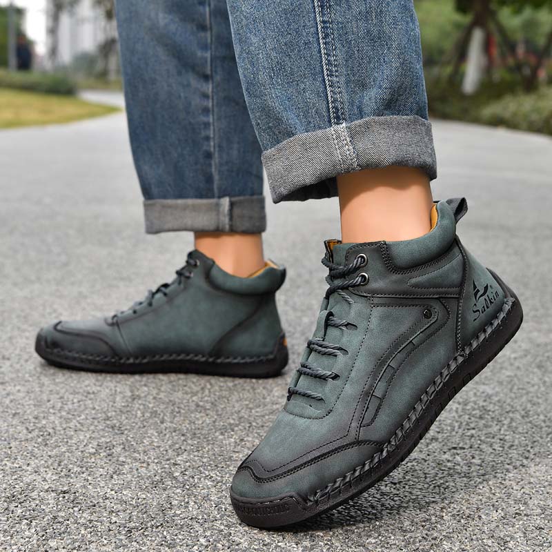 Men's Outdoor Vintage Work Boots - Handcrafted Stitching, Waterproof & Slip-Resistant