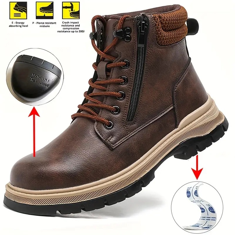 (⏰Limited Time Sale 70% OFF)Men's Steel Toe Boots - Waterproof, Slip-resistant, Puncture-resistant, Scratch-proof and Smash-proof; Orthopedic Arch Support Ankle Support Wide Toe - Ideal for Hiking, Ranch Construction and Warehouses