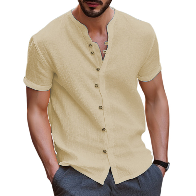 Men's Vintage Cotton Linen Casual Loose Short Sleeve Shirt