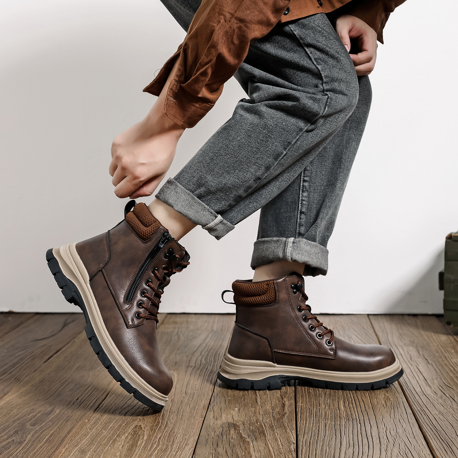 (⏰Limited Time Sale 70% OFF)Men's Steel Toe Boots - Waterproof, Slip-resistant, Puncture-resistant, Scratch-proof and Smash-proof; Orthopedic Arch Support Ankle Support Wide Toe - Ideal for Hiking, Ranch Construction and Warehouses