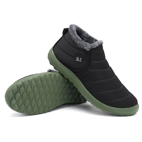 Men Waterproof Warm Fur Lining Letter Slip On Ankle Boots-burnzay