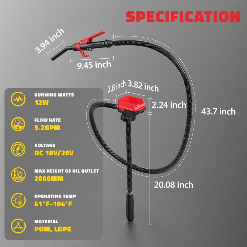 Portable Cordless Fuel Transfer Pump – Quick & Easy Fueling for Cars, Generators, Lawn Mowers | DeWalt 20V & Milwaukee 18V Compatible