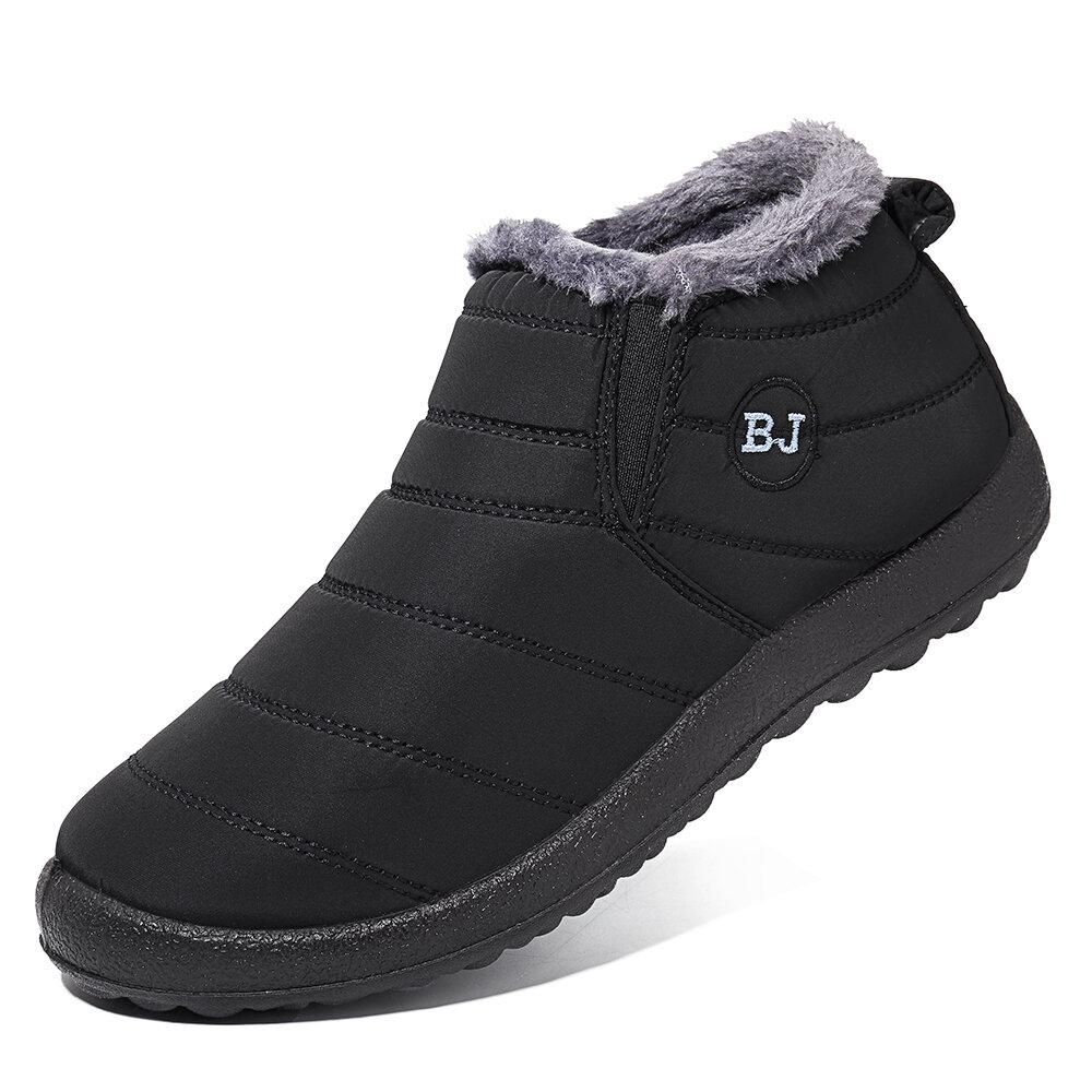 Men Waterproof Warm Fur Lining Letter Slip On Ankle Boots-burnzay