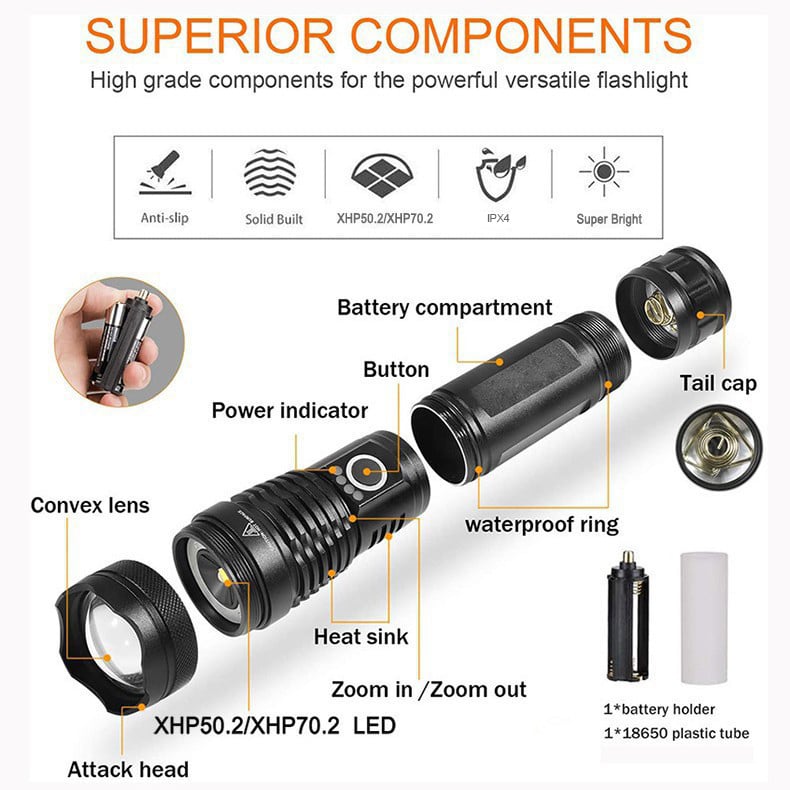 ✨Rechargeable LED Flashlight - High Lumen, Waterproof, Ultra Bright Flashlight for Emergencies