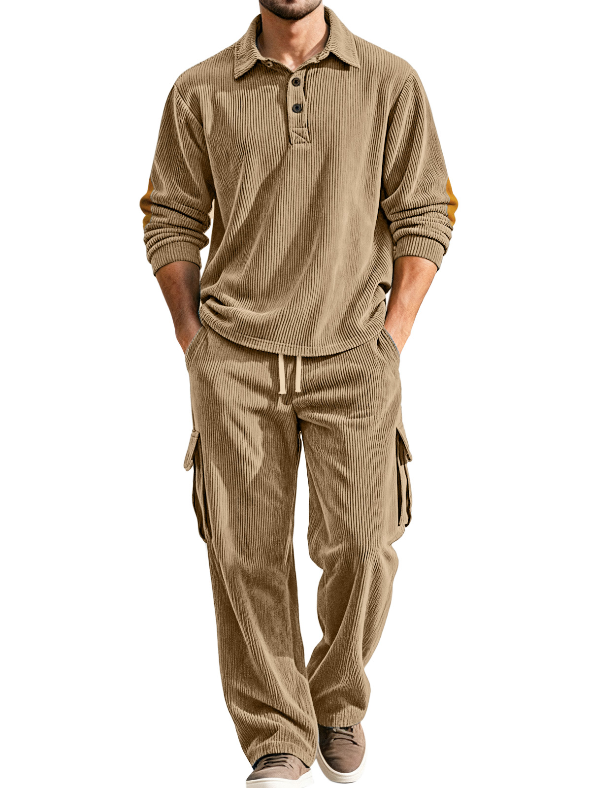 Autumn And Winter Corduroy Lapel Long-sleeved Polo Shirt Straight Pants Casual Suit
