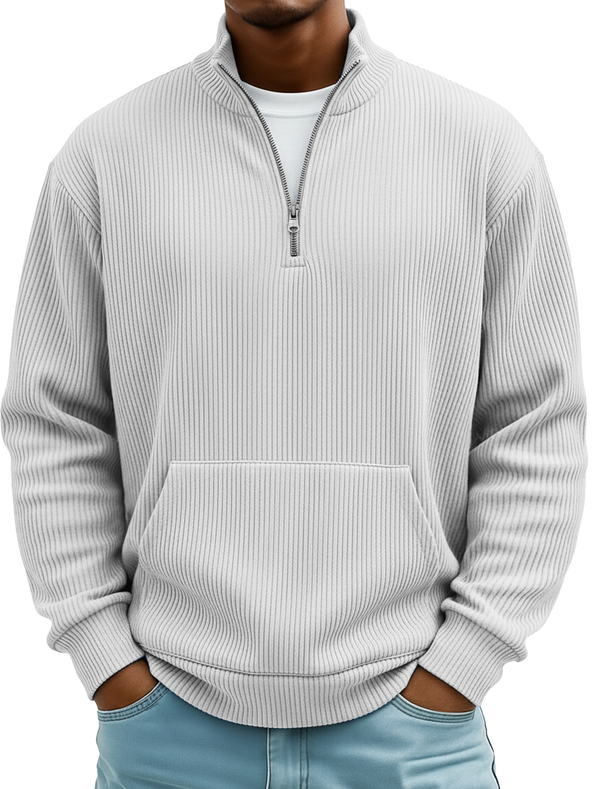Men's Pit Stripe Stand Collar Zipper Loose Pocket Casual Hoodie