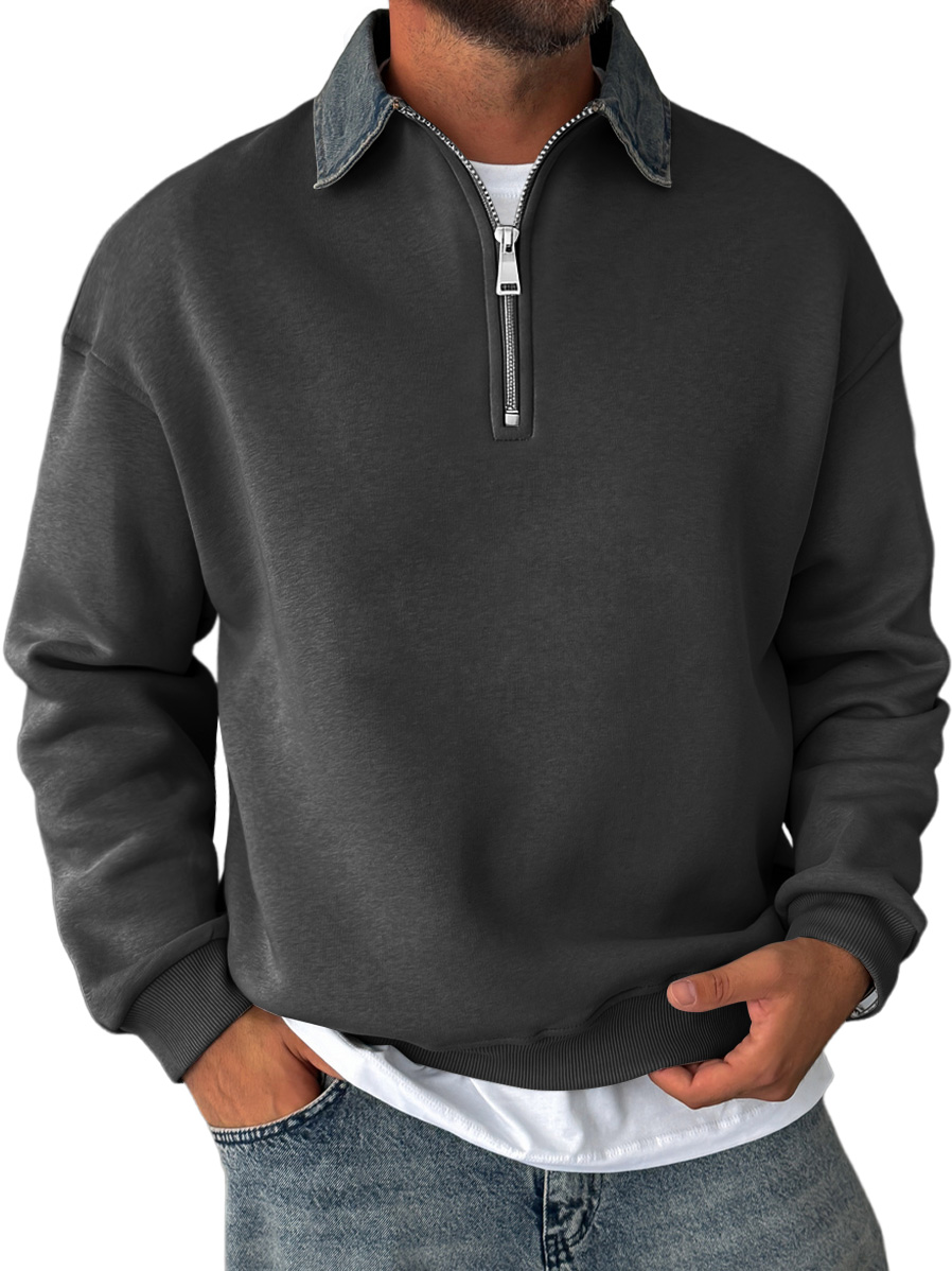 Men's Daily Stitching Lapel Zipper Casual Sweatshirt
