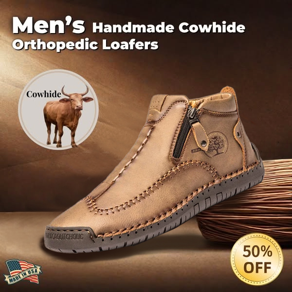 Zipper Plush Ankle Leather Orthopedic Shoes For Men Nonslip Boots