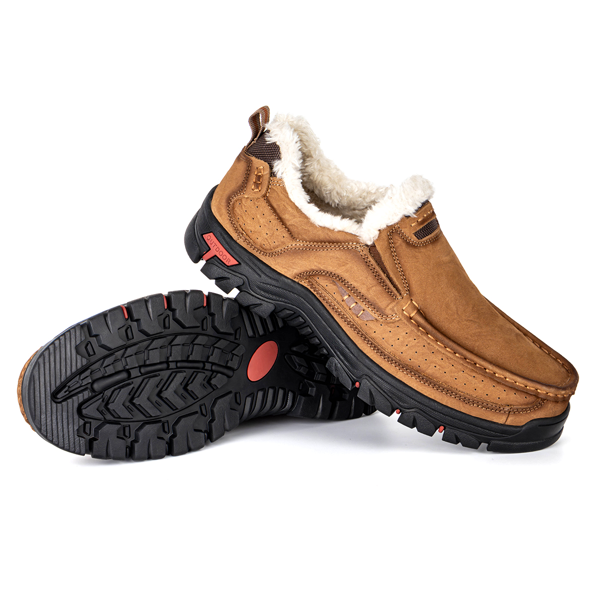 Mens Warm Winter Leather Non-slip Walking Shoes