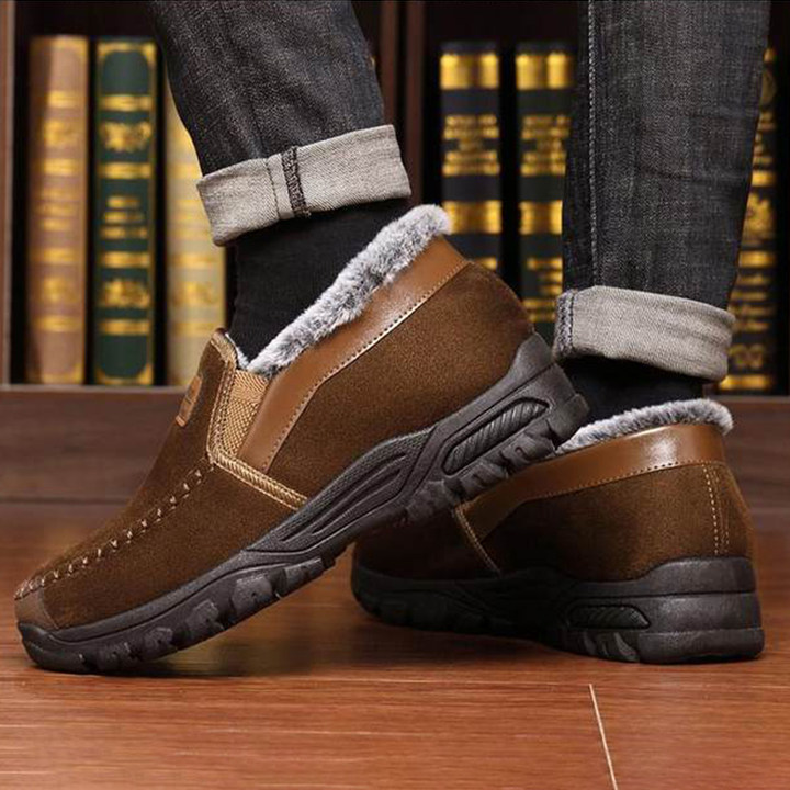 🎉Men's Warm Comfortable Arch Support Waterproof Fleece Cow Leather Snow Boots