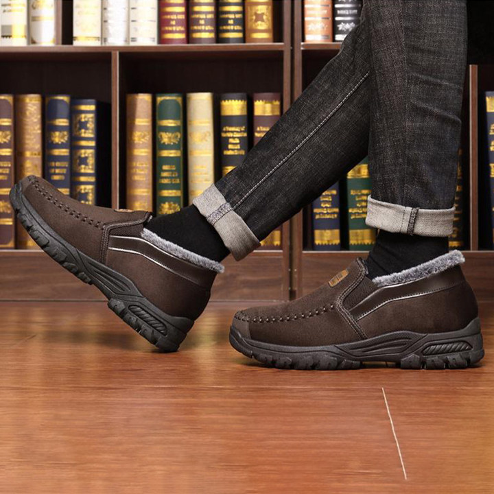 🎉Men's Warm Comfortable Arch Support Waterproof Fleece Cow Leather Snow Boots