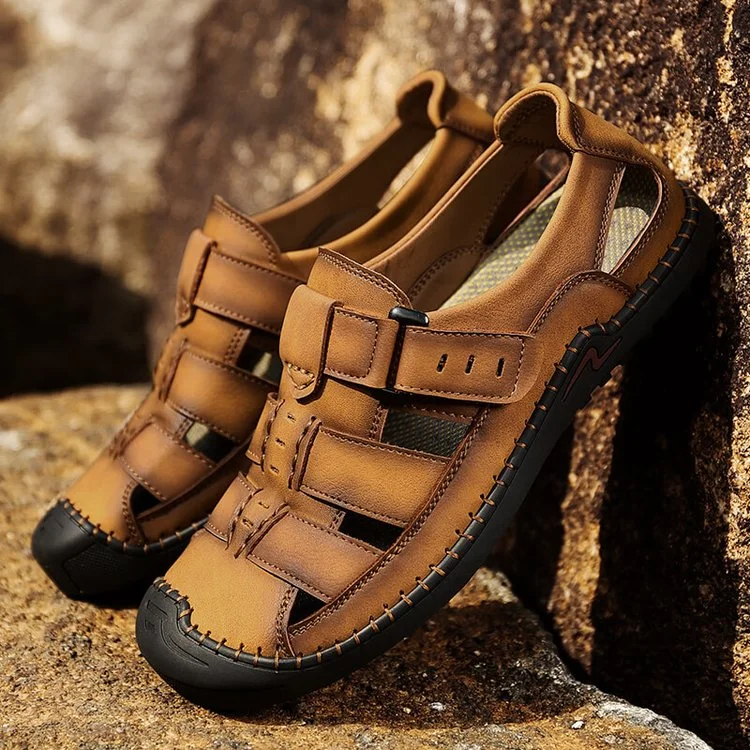 Mens Sport Sandals Closed Toe Outdoor Fisherman Shoes Leather Summer Beach Loafters