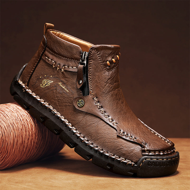 (⏰Last Day 70% OFF🔥)Men's Top-Quality Motorcycle Boots Hand-Stitched Genuine Leather Boots-Wide Toe, Waterproof， Anti-Slip， Anti-Sprain，Suitable for Work, Driving, Hiking