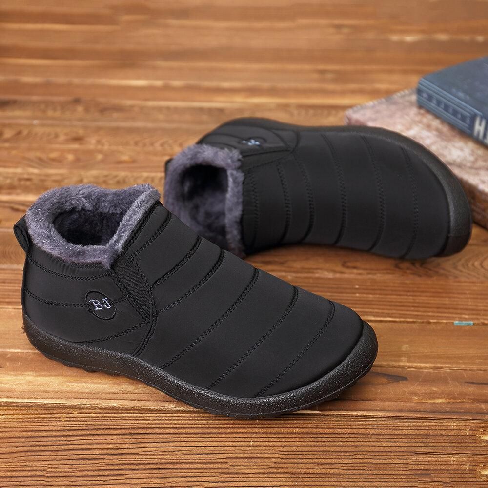Men Waterproof Warm Fur Lining Letter Slip On Ankle Boots-burnzay