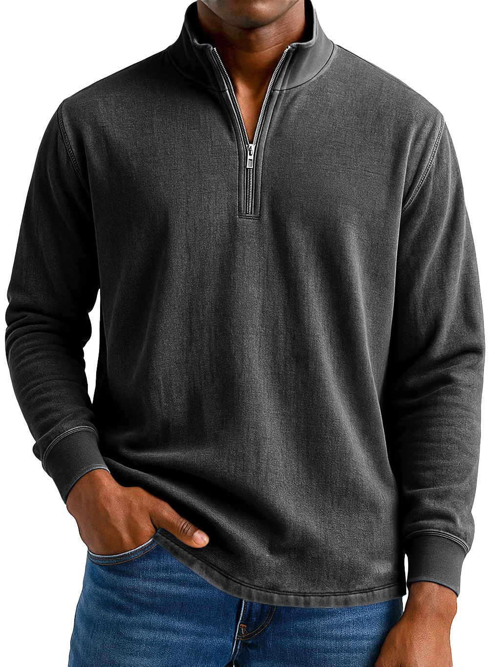Men's Stylish Casual Vintage Distressed Half-zip Sweatshirt