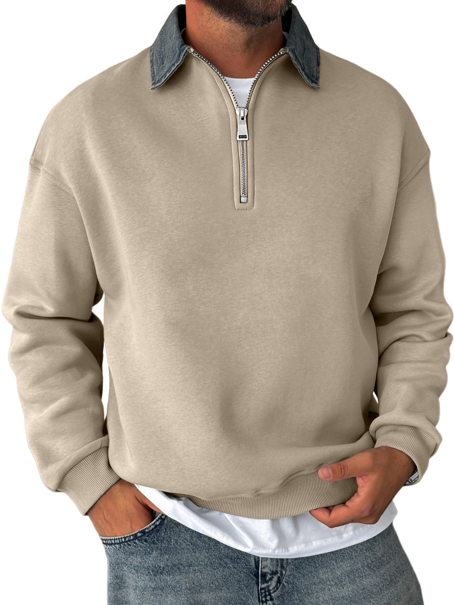 Men's Daily Stitching Lapel Zipper Casual Sweatshirt