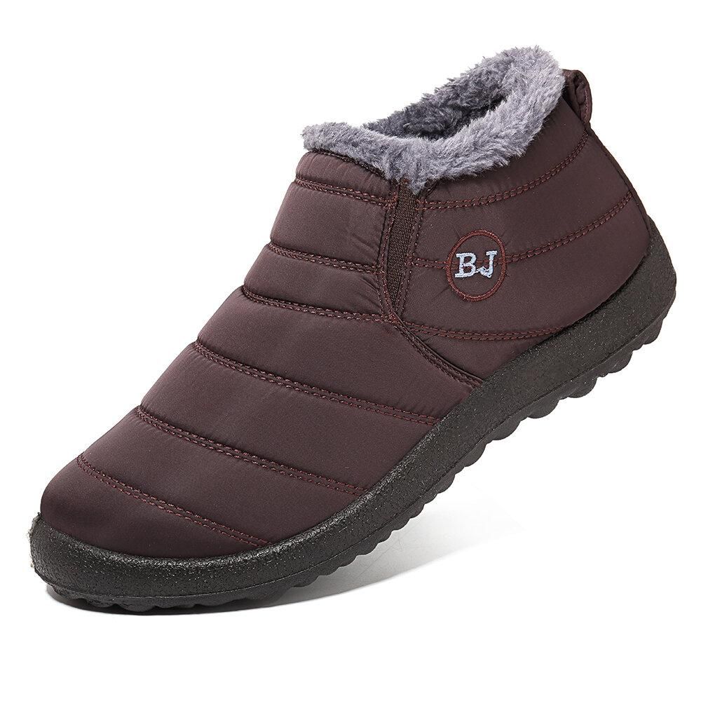 Men Waterproof Warm Fur Lining Letter Slip On Ankle Boots-burnzay