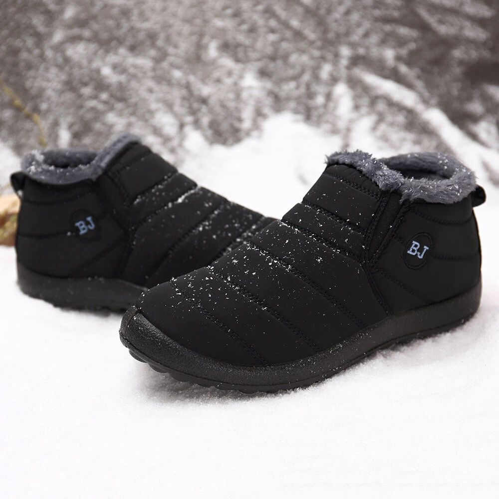 Men Waterproof Warm Fur Lining Letter Slip On Ankle Boots-burnzay