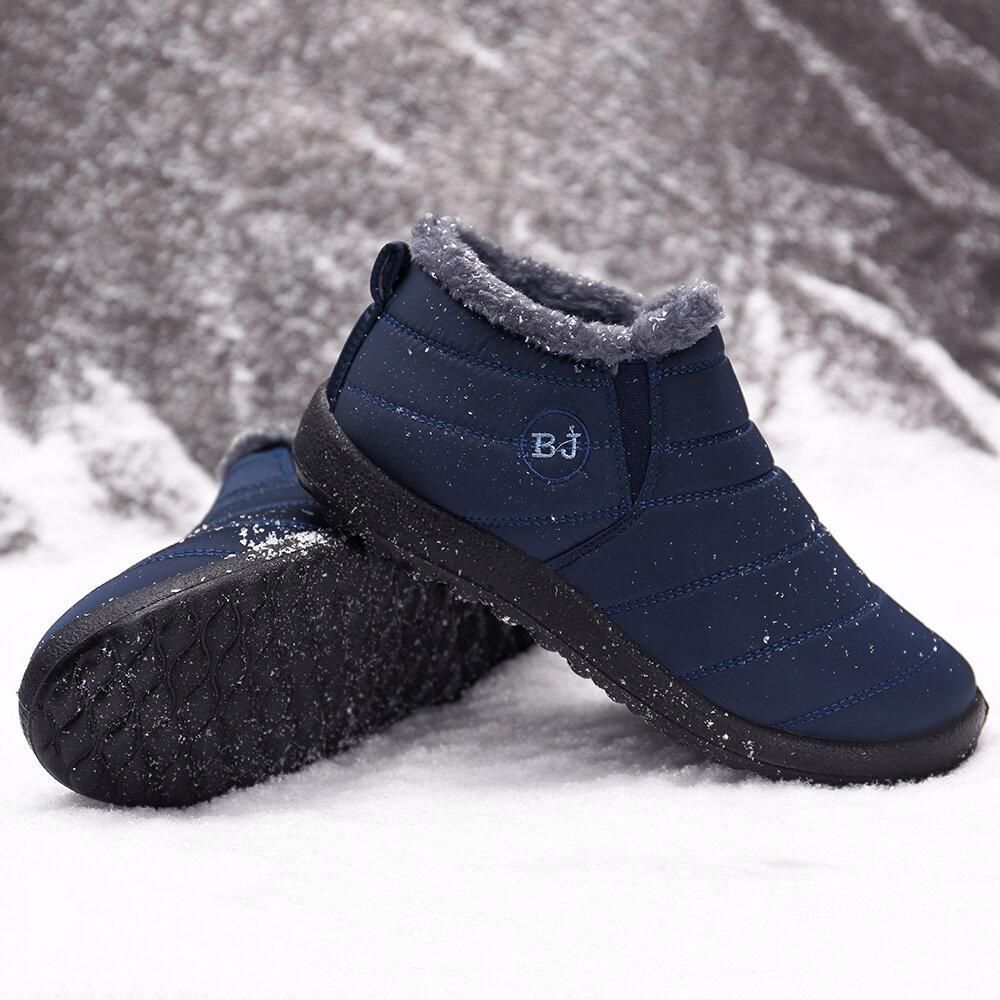 Men Waterproof Warm Fur Lining Letter Slip On Ankle Boots-burnzay