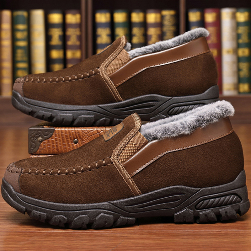 🎉Men's Warm Comfortable Arch Support Waterproof Fleece Cow Leather Snow Boots