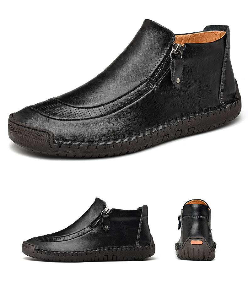 50% OFF - Men Leather Hand Stitching Side Zipper Comfy Soft Ankle Boots