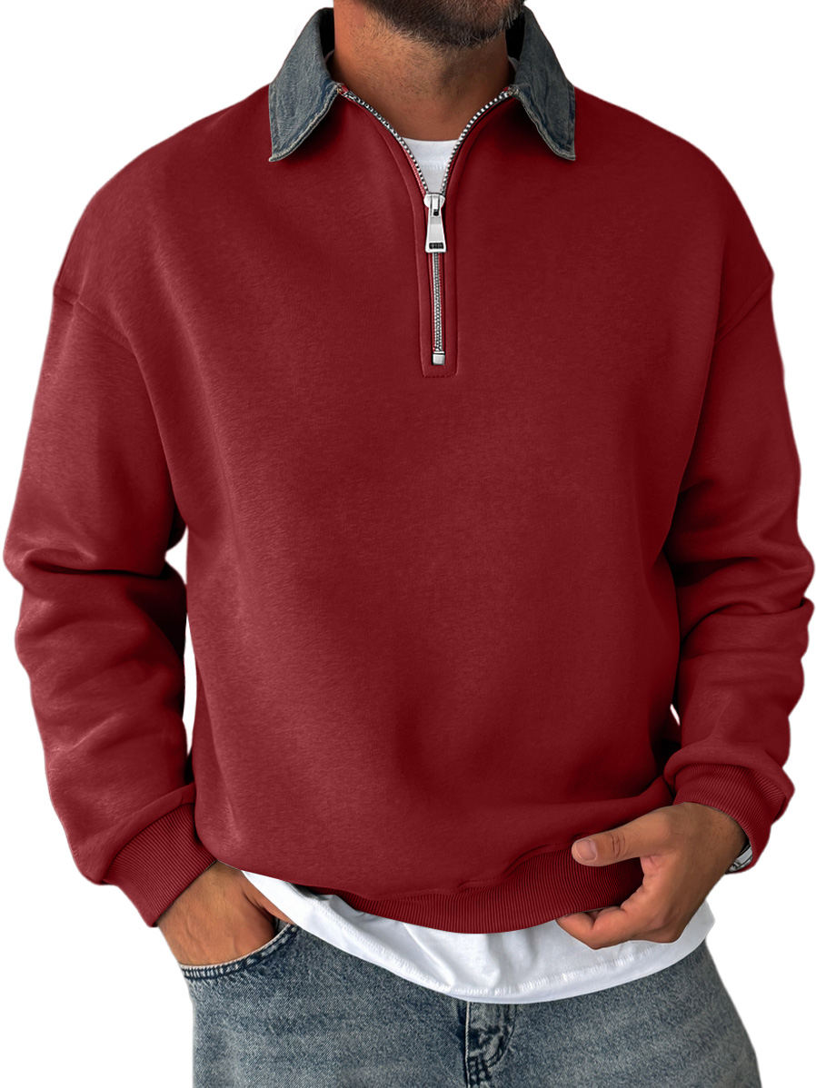 Men's Daily Stitching Lapel Zipper Casual Sweatshirt