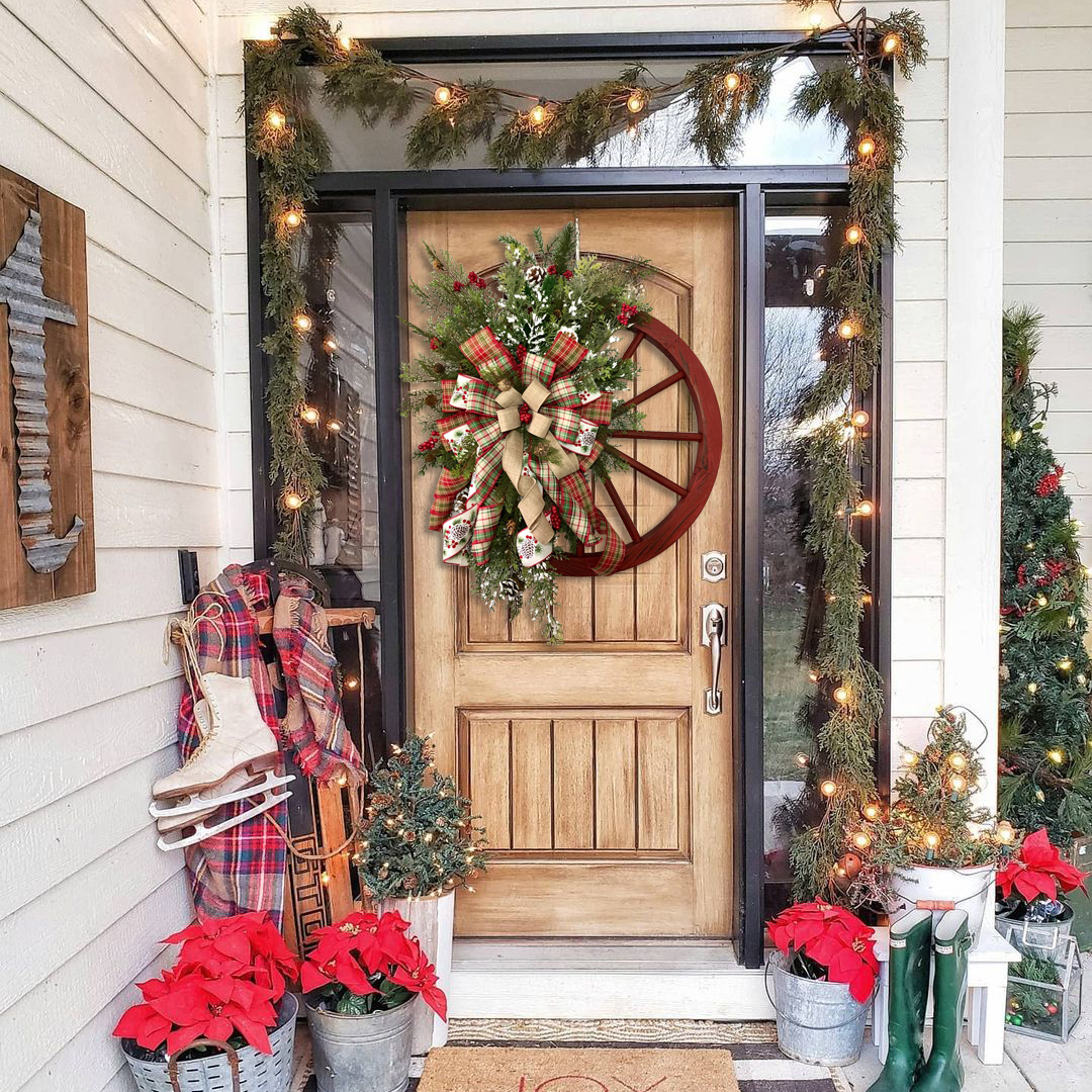 Winter wreath-Farmhouse wagon wheel(Christmas Sale)