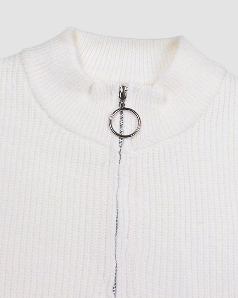 Striped Pattern Quarter Zipper Drop Shoulder Sweater Pullover