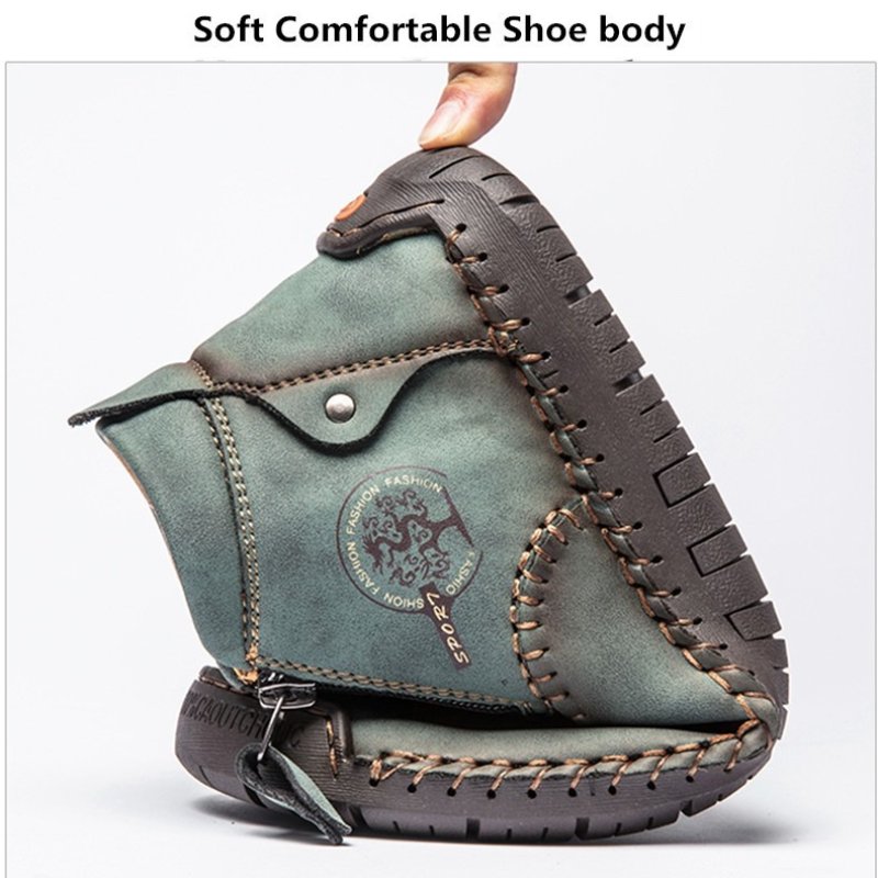 Zipper Plush Ankle Leather Orthopedic Shoes For Men Nonslip Boots