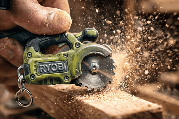 2-in-1 Ryobi-Inspired Mini Saw Keychain: Real Micro Cutting Tool + Tool Enthusiast Collectible