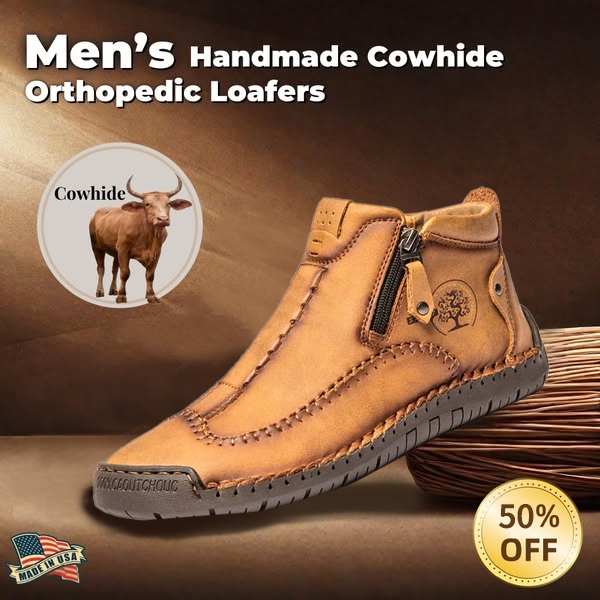 Zipper Plush Ankle Leather Orthopedic Shoes For Men Nonslip Boots