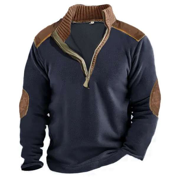 Men's 1/4 Henly Zip Fleece Sweatshirt Outdoor Stand Collar Thick Tactical Top