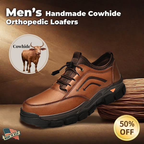 Men's handmade genuine leather drawstring slip-on orthopedic shoes