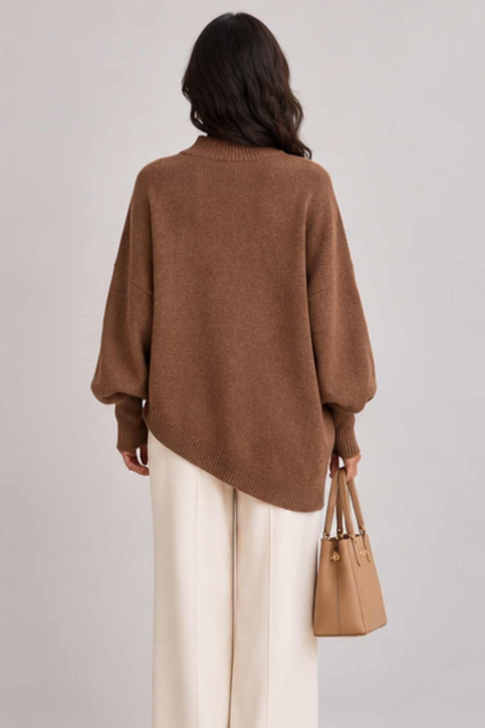 Asymmetric Button Turtleneck Sweater