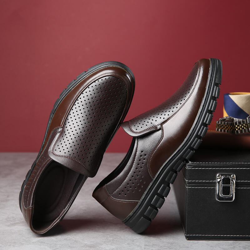 Men's Genuine Leather Slip-on Warm Winter Plush Soft Insole Casual Business Shoes