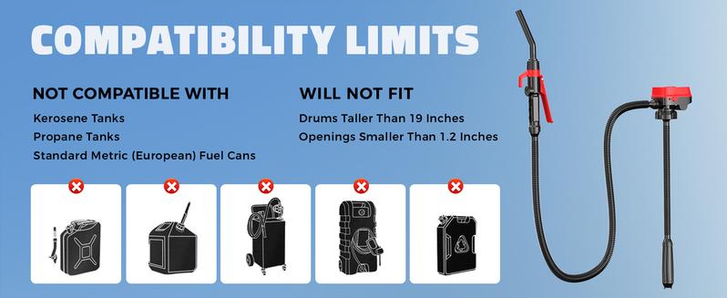 Cordless Fuel Transfer Pump Compatible with DeWalt 20V & Milwaukee 18V Batteries, Battery NOT Included, 3.2 GPM Portable Electric Gas Can Pump with 51'' Hose & 3 Adapters for Diesel Gasoline Oil Water Cordless Fuel Transfer Pump Compatible with DeWalt 20V & Milwaukee 18V Batteries, Battery NOT Included, 3.2 GPM Portable Electric Gas Can Pump with 51'' Hose & 3 Adapters for Diesel Gasoline Oil Water