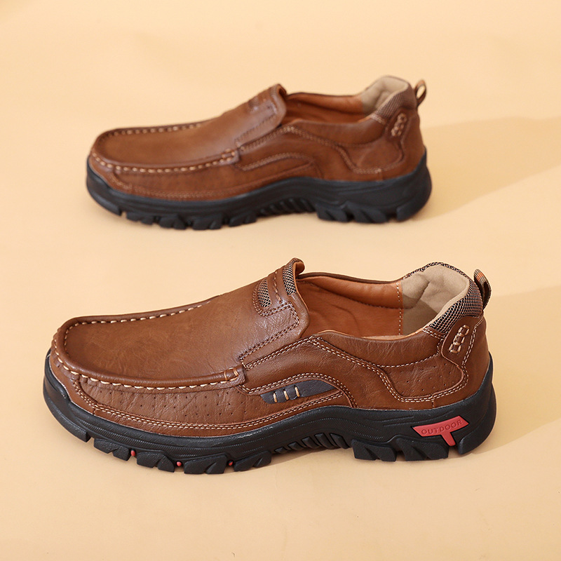 Men's Comfortable Leather Moccasin Chukka Boots Non-Slip Outdoor Work Boots - All season style