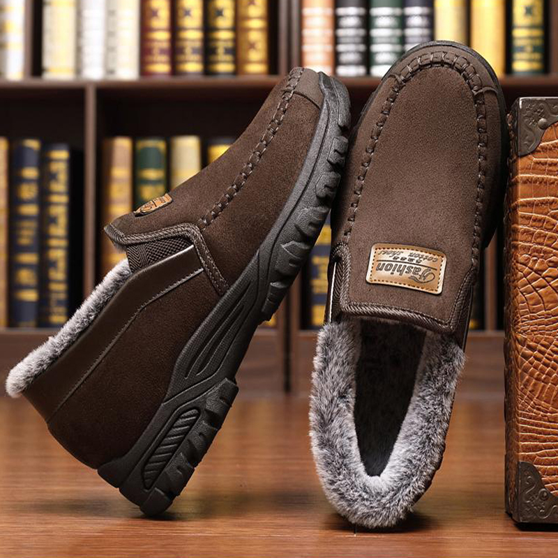 🎉Men's Warm Comfortable Arch Support Waterproof Fleece Cow Leather Snow Boots